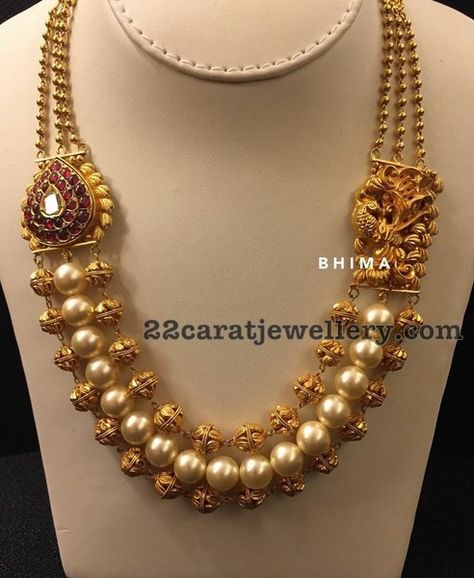 Latest Gold Jewellery Designs 2023, Gold Haaram Designs Indian, Gold Pearl Jewelry Indian, Gold Layered Jewelry, Indian Jewellery Gold, Gold Pearl Jewelry, Antique Necklaces Design, Antique Gold Jewelry Indian, Pearl Jewelry Design