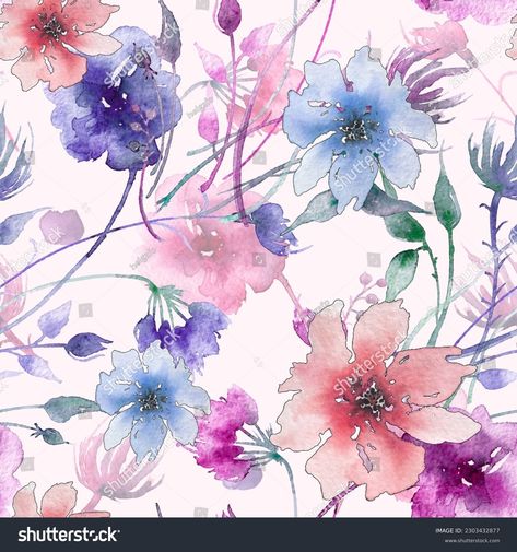 Watercolor Seamless Pattern Background Floral Pattern Stock Illustration 2303432877 | Shutterstock Digital Pattern Design, Background Floral, Watercolor Floral Pattern, Flower Prints Art, Color Palette Generator, Digital Flowers, Holiday Illustrations, Pattern Background, Collage Maker