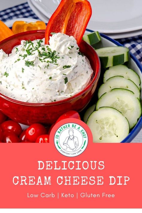 If you're low carb or keto, this is the cream cheese dip recipe for you. With a short preparation time (under 2 minutes), you'll love how long the flavor lasts. Turn your veggies into a cream cheese dip delivery vehicle today. via @idratherbeachef Keto Cream Cheese Dip For Veggies, Cream Cheese Dip Keto, Keto Cream Cheese Recipes Dip, Keto Dips With Cream Cheese, Low Carb Vegetable Dip, Veggie Cream Cheese Dip, Keto Dips For Vegetables, Low Carb Veggie Dip, Cream Cheese Dip For Veggies