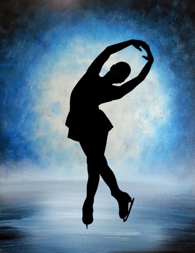 Painting Ideas For Mom, Ice Skate Drawing, Figure Skating Art, Ballerina Silhouette, 8th Grade Art, Oil Painting For Beginners, Silhouette Painting, Paint Nite, Ice Skater