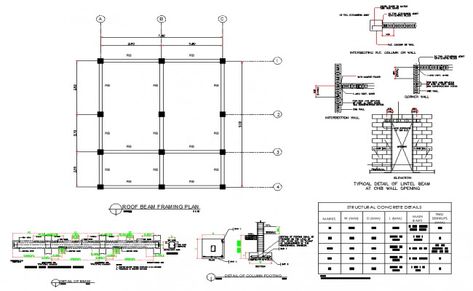 Roof beam framing plan layout file, foundation plan and section detail, detail of beam, centre line detail, dimension detail, naming detail, structural concrete detail, etc. Foundation Layout Plan, Foundation Plan, Section Detail, 20x40 House Plans, Architecture Drawing Presentation, Beam Structure, Building Foundation, Plan Layout, Roof Beam