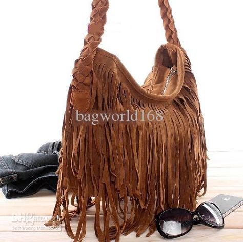 Suede Fringe Tassel Shoulder Bag women's fashion brown handbag.| DHgate Leather Fringe Bag, Fringe Handbags, Retro Purse, Estilo Hippie, Fringe Purse, Boho Fringe, Fringe Bags, Boho Bags, Tassel Bag