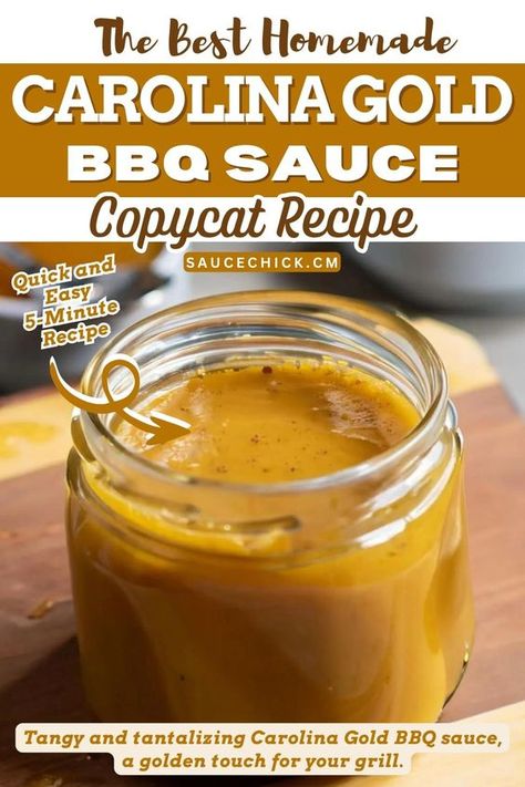 Savor the tantalizing tang of Carolina Gold BBQ Sauce, a mustard-based masterpiece perfect for ribs, chicken, and more! #BBQ #SouthernFlavor #CarolinaGoldBBQSauce Carolina Mustard Sauce, Carolina Bbq Sauce Vinegar, Gold Bbq Sauce Recipe, Carolina Gold Bbq Sauce Recipe, Bariatric Puree, Carolina Vinegar Bbq Sauce, South Carolina Bbq Sauce, Carolina Mustard Bbq Sauce, Carolina Gold Bbq Sauce