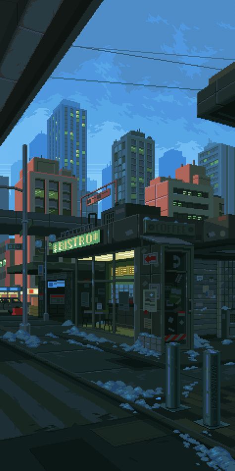 Waneella Pixel Art, Pixel City, Retro Games Wallpaper, Pixel Art Landscape, Japanese Wallpaper Iphone, Pixel Art Background, Moving Wallpapers, Arte 8 Bits, 8bit Art