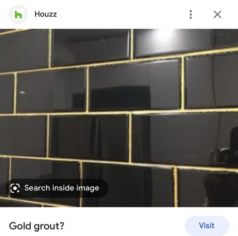 Gold Grout, Grout Pen, Black Subway Tiles, Glitter Grout, Golden Bamboo, Dark Tile, New Bathroom Ideas, Gold Tile, Black Tile