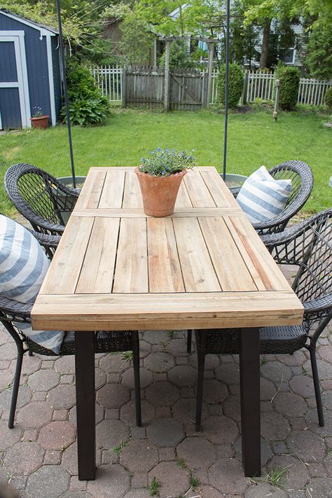 How To Restore Wooden Outdoor Furniture - The Honeycomb Home Outdoor Table Ideas, Outdoor Wooden Table, Cottage Landscaping, Yoga Deck, Wooden Outdoor Table, Outdoor Wood Table, Wood Patio Table, Diy Patio Table, Wooden Garden Table