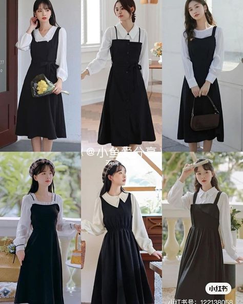 Jumpskirt Outfit, Black Dresses Classy, Old Fashion Dresses, Modest Dresses Casual, Trendy Dress Outfits, Kawaii Fashion Outfits, Korean Fashion Dress, Muslimah Fashion Outfits, Dresses Classy