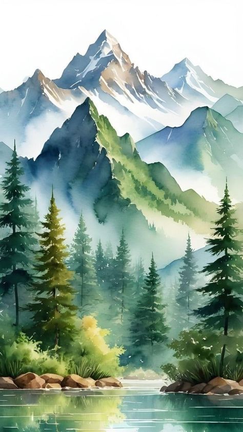 Painting Of Nature, Mountain Landscape Painting, Break Up, Diy Watercolor Painting, Watercolor Paintings Easy, Watercolor Mountains, Landscape Art Painting, 수채화 그림, Watercolor Landscape Paintings