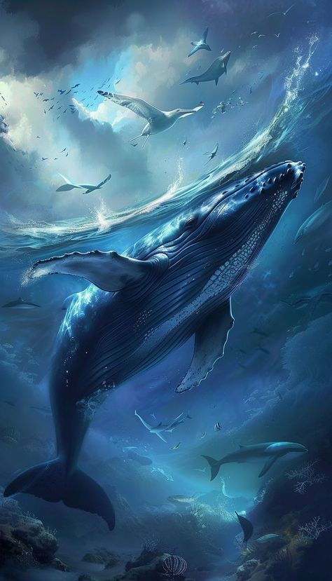 Follow me for more beautiful art. #whale #whaleart #artoftheday Whales Aesthetic, Whale Aesthetic, Humpback Whale Art, Whale Artwork, Big Whale, Sea Creatures Art, Shark Pictures, Whale Painting, الفن الرقمي