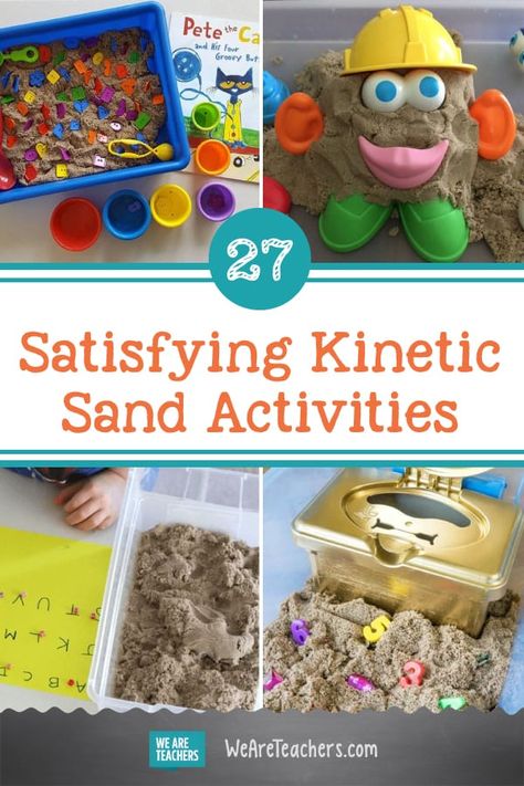 Kinetic Sand Play Ideas, Kinetic Sand Ideas Activities, Preschool Sand Table Ideas, Preschool Sand Activities, Kinetic Sand Ideas, Sand Table Activities, Creative Curriculum Sand Study, Kinetic Sand Sensory Bin Ideas, Sand Activities For Toddlers