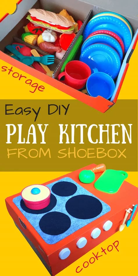 Diy Toy Microwave, Cardboard Play Ideas, Diy Play Kitchen Cardboard, Kitchen Crafts For Kids, Diy Kids Kitchen Accessories, Diy Kitchen Set For Kids, Cardboard Kitchen Diy For Kids, Diy Play Kitchen Accessories, Diy Play Kitchen Ideas