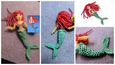 Mermaid Doll Pattern, Beaded Dolls, Beaded Creatures, Beaded Critters, Beaded Bugs, Ribbon Sculptures, Bead Animals, 3d Beading, Beaded Mermaid