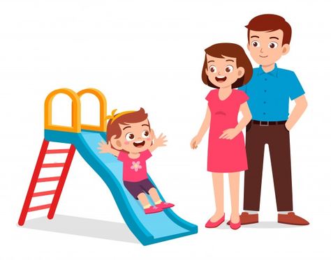 Happy cute kid girl play slide with mom ... | Premium Vector #Freepik #vector #children #family #cartoon #cute Family Activities Preschool, Teacher Images, Kids Routine Chart, Hyperactive Kids, Cute Mobile Wallpapers, Action Verbs, Happy Parents, Portrait Cartoon, Family Cartoon