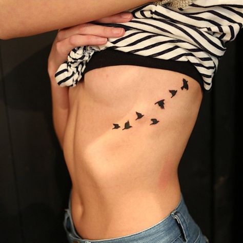 Bird Tattoo Ribs, Bird Silhouette Tattoos, Small Rib Tattoos, Delicate Tattoos For Women, Bird Tattoos For Women, Cage Tattoos, Vogel Tattoo, Rib Tattoos For Women, Flying Bird Tattoo