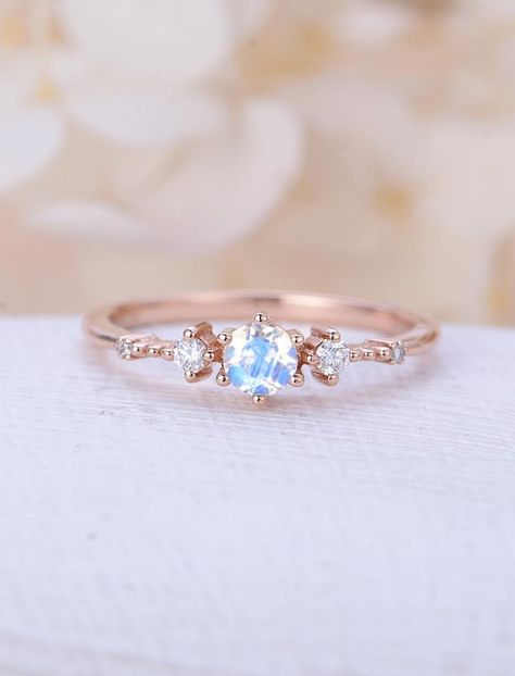 Rose Gold Moissanite Engagement Ring, Moonstone Engagement Ring Rose Gold, Gold Moissanite Engagement Ring, Unique Engagement Rings Rose Gold, Moissanite Engagement Ring Vintage, Vintage Engagement Rings Art Deco, Promise Jewelry, Moissanite Engagement Ring Rose Gold, Rose Gold Engagement Ring Vintage