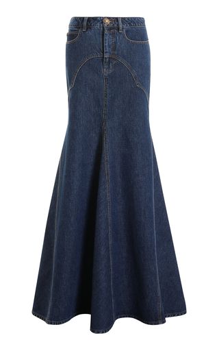 Simple Abaya Designs, Long Jean Skirt, Black Velvet Skirt, Long Denim Skirt, Skirt Trends, Quirky Fashion, Denim Maxi, Denim Maxi Skirt, Jeans Rock