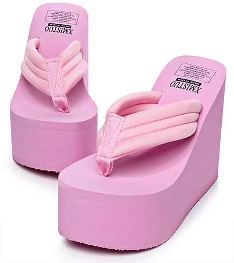 Flip Flop High Heels, Hot Pink Platform Flip Flops, Pink Summer Shoes, Pink Platform Flip Flops, Y2k Flip Flops, Y2k Slippers, Gyaru Shoes, Flip Flop Heels, Flip Flops Outfit