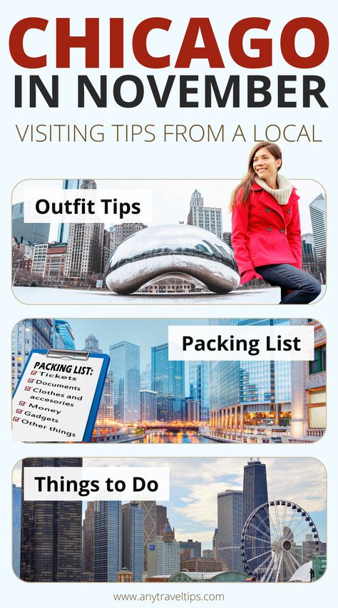 Essential visiting tips for Chicago in November: Weather insights (how cold is it?), outfit tips (what to wear), packing tips, and the best things to do. From a local! Chicago Outfit In November, Chicago Outfits November, Chicago November Outfits Women, Outfit Ideas For Chicago Winter, Chicago Fashion Fall 2023, November Chicago Outfit, Chicago Fall Outfits 2023, Chicago Weather Outfits, Chicago Outfit November