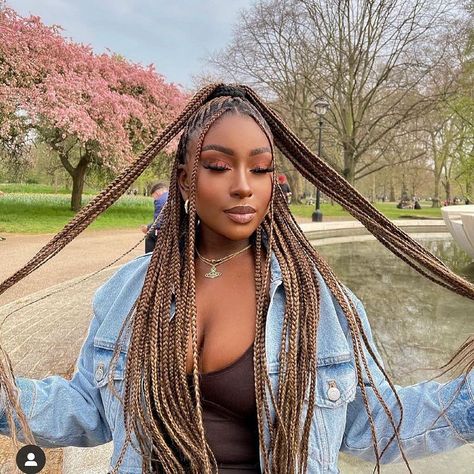 15 Pretty & Bold Box Braids Colors Worth Trying – May the Ray Pink Box Braids, Purple Box Braids, Brown Box Braids, Senegalese Twist Crochet Hair, Black Box Braids, Cute Box Braids, Medium Box Braids, Short Box Braids, Box Braids Hairstyles For Black Women