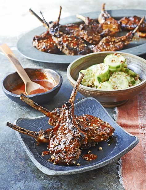 Asian Style Lamb Chops, 1800 Recipes, Sesame Cucumber Salad, Treetop House, Korean Bbq At Home, Bbq At Home, Easy Lamb Recipes, Lamp Chops, Mains Recipes