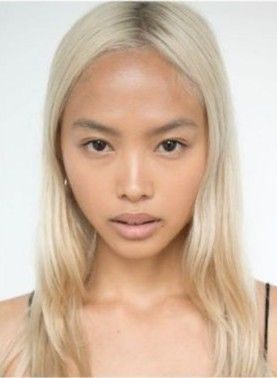 Platinum Blonde Hair Asian Tan, Platinum Blonde Tan Skin, Platinum Blonde Asian Hair, Platinum Blonde Hair Asian, Blonde Hair On Asian Women, Asian Hair Bangs, Blonde Asian Hair, Crunchy Hair, Tan Blonde