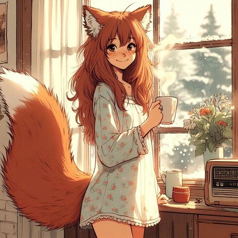 Fox Person Character Design, Fox Hybrid Oc, Kawaii Kitsune, Fox Girl Pfp, Fox Girl Oc, Kitsune Female, Fox Girl Character Design, Kitsune Art Character Design, Fox Girl Art