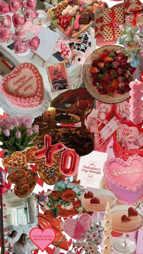 Valentine’s Day, Galentines day mood board inspo Hosting Brunch, Galentines Party, Valentines Day Photos, Galentines Day, Pink Wallpaper Iphone, Valentines Party, Eve Parties, Aesthetic Collage, Felt Hearts