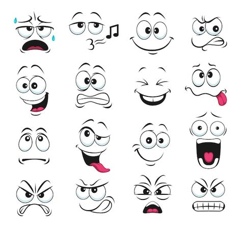 Face expression isolated icons | Premium Vector #Freepik #vector #angry-face #funny-face #emoticon-emojis #cartoon-face Cat Emoticon, Cute Cartoon Faces, Face Portraits, Cartoon Faces Expressions, Funny Cartoon Faces, Emoticon Faces, Cartoon Expression, Eye Expressions, Cartoon Eyes Drawing