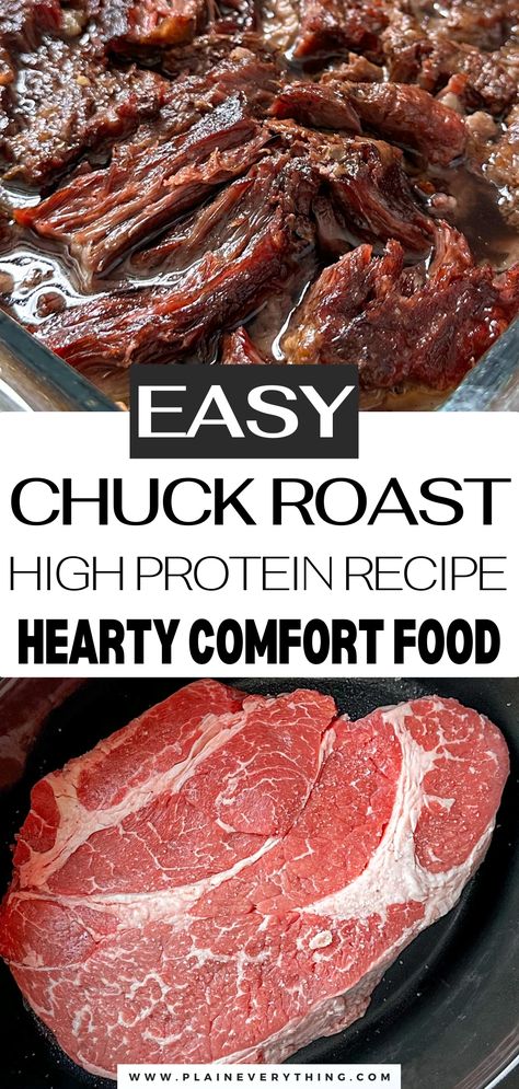 Easy Chuck Roast Recipe | High Protein Comfort Food What Can You Do With A Chuck Roast, Chuck Roast Healthy Recipes, Chuck Roast Recipe Ideas, How To Make Shredded Beef, Ground Chuck Roast Recipes, Beef Chuck Crockpot Recipes, Boneless Beef Chuck Roast Crockpot, What To Make With Chuck Roast Meat, Chuck Beef Roast Recipes