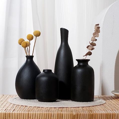 Joynisy Black Ceramic Vase Set of 4, Classic Matte Vases Home Decorations for Table Shelf Office Decor (Black) Shelf Office Decor, Matte Vases, Decorations For Table, Black Ceramic Vase, Shelf Office, Dining Table Centerpiece, White Ceramic Vases, Table Shelf, Clean Aesthetic