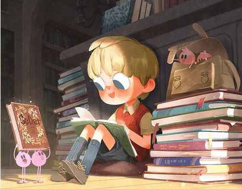 君 Jun on Behance Children’s Book’s Illustrations, Library Illustration Art, Reading A Book Illustration, Kids Book Illustration, Boy Reading Book, Library Illustration, Children Story Book Illustration, Reading Illustration, Library Drawing