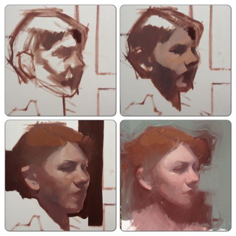 Process shots of a recent alla prima portrait Portrait Painting Steps, Portrait Underpainting, Alla Prima Portrait, Academic Portrait Painting, Felicia Forte, Portrait Painting Process, Oil Portrait Process, Old Oil Painting Portrait, Old Oil Portraits