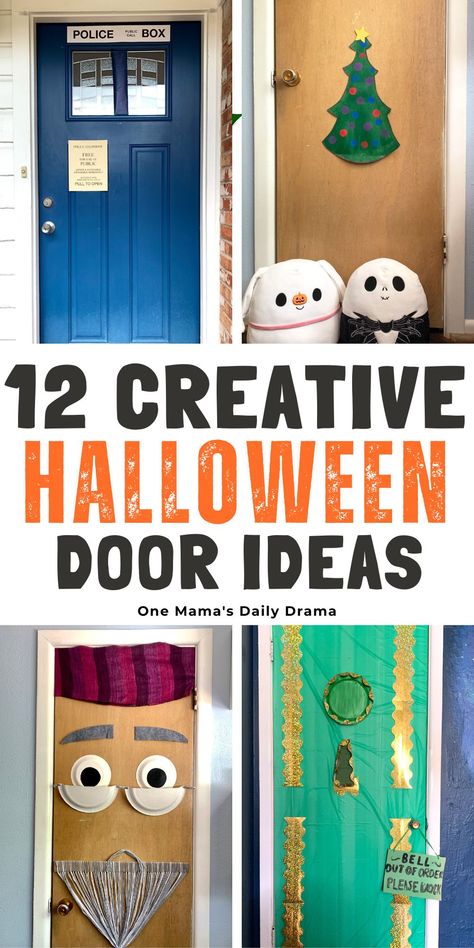 Try one of these creative Halloween door ideas to dress your front door up in a costume for Halloween this year. Funny Halloween Classroom Door, Decorating Doors For Halloween, Trick Or Treat Door Decorations, Creative Halloween Door Decorations, Harry Potter Halloween Door Decorations, Decorate Door For Halloween, Halloween Door Decorations For Office Contest, Funny Halloween Door Decorations, Office Door Halloween Decorations