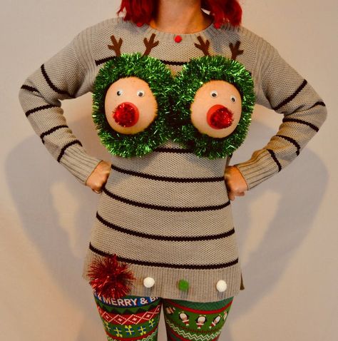 Silly Christmas Sweaters, Diy Ugly Sweater Ideas For Women, Ugly Christmas Sweaters Diy, Ugly Sweater Ideas, Ugly Christmas Sweater Diy Funny, Funny Face Photo, Ugly Sweater Diy, Cute Backgrounds For Iphone, Diy Ugly Christmas Sweater