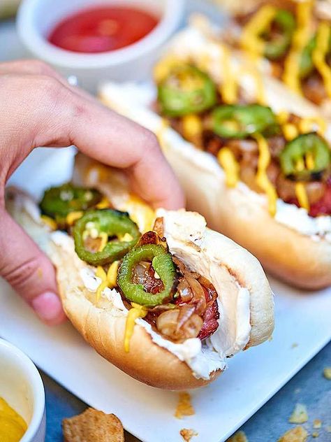 Seattle Seahawks — Seattle dog Seattle Hot Dog Recipe, Cinnamon Chili Recipe, Seattle Hot Dog, Toasted Hot Dog Buns, Hotdog Chili Recipe, Seattle Dog, Hot Dog Recipe, Gourmet Hot Dogs, Hot Dogs Recipes