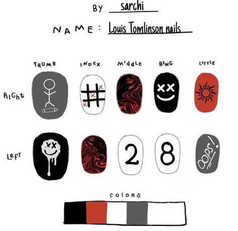 Louis Tomlinson Nails Designs, Men Nail Art Designs, Louis Tomlinson Nails, 1d Nails, One Direction Nails, Fan Nails, Concert Nails, Spring Break Nails, Band Nails