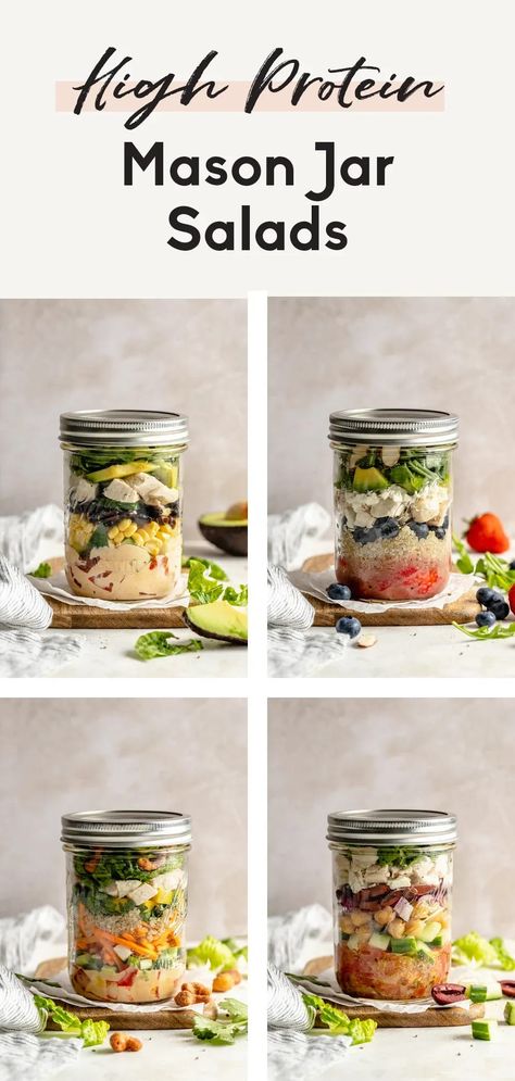 Salad Jars Ideas, Taco Salad Jar Meal Prep, Mason Jar Grinder Salad, High Protein Salad Jars, Ball Jar Salads, High Protein Jar Salads, Salads In Mason Jars Meal Prep, Salads In A Jar Recipes, Mason Jar Lunches