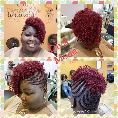 Braided Crochet Hairstyle Crochet Mohawk Hairstyle, Crochet Mohawk, Loc Updos, Crochet Hair Styles Freetress, Crotchet Styles, Braided Crochet, Faux Hawk Braid, Inspired Hairstyles, Side Updo