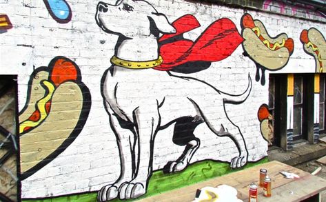 Outdoor dog mural painting Dog Mural, Dog Boarding Ideas, Indoor Dog Park, Tamako Love Story, Sand Crafts, Dog Rooms, Cup Art, Murals Street Art, Dog Wall Art