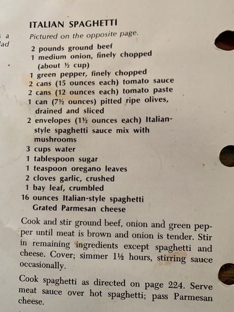 Retro Recipes 1970s Betty Crocker, Old Betty Crocker Recipes, Betty Crocker 1970 Recipes, Southern Spaghetti Recipes, Noodles Romanoff Recipe Betty Crocker, Betty Crocker Spaghetti Sauce Recipe, Kraft Tangy Italian Spaghetti Seasoning, Classic Bolognese, Betty Spaghetti