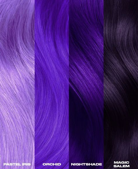 2 Toned Purple Hair, Purple Hair Shades Chart, Dark To Light Purple Hair, Nightshade Purple Hair, Purple Hair Tones, Lilac Hair Color Lavender, Amethyst Purple Hair, Midnight Plum Hair Color, Two Tone Purple Hair