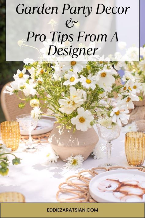 Planning a summer garden party? Get inspired by Eddie Zaratsian’s decor ideas using flowers and botanicals for a stylish and elegant outdoor celebration. Bring on the inspiration while peeking through the photo gallery. Luxe Garden Party, Garden Party Flower Arrangements, Coastal Garden Party, Summer Garden Party Aesthetic, Botanical Garden Party, Summer Garden Party Decorations, Eddie Zaratsian, Elegant Garden Party, Tabletop Floral Arrangements