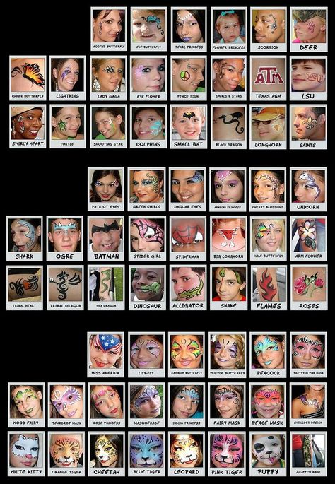 whole bunch of designs Face Paint Board, Small Face Painting Ideas, Small Face Painting, Cool Face Paint, Face Painting Ideas, Paint Gallery, Paint Board, Cheek Art, Face Painting Easy