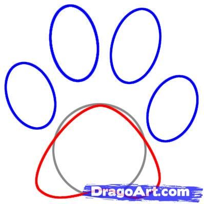 draw a paw print step 3 Dog Paw Painted Rocks, Paw Print Painted Rocks, Bulldog Paw Print, Traceable Art, Paw Print Drawing, Paw Template, Markers Ideas, Paw Print Crafts, Dog Paw Drawing