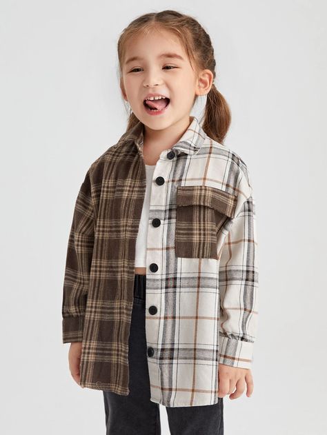 SHEIN Toddler Girls Two Tone Plaid Flap Pocket Drop Shoulder Blouse | SHEIN USA Drop Shoulder Blouse, Kids Fall Outfits, Girls Clothing Online, Toddler Fall, Plaid Shirts, Boys Plaid, Girls Blouse, Girls Wardrobe, Blouse Online