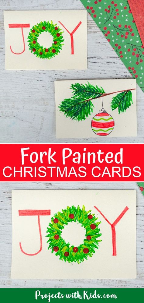 Kids will love making these gorgeous fork painted Christmas cards with just a few simple supplies. A great Christmas craft and handmade card idea! Cards For Kids To Make, Christmas Cards For Kids, Christmas Cards Handmade Kids, Christmas Projects For Kids, Noelle Stevenson, Painted Christmas Cards, Christmas Cards Kids, Christmas Arts And Crafts, Fun Christmas Crafts