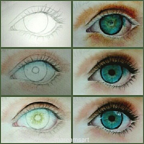 Painting Of Eyes Acrylics, Acrylic Painting Eyes Step By Step, How To Paint An Eye Acrylic Step By Step, Acrylic Eye Painting Step By Step, Color Pencil Art Tutorial Step By Step, Watercolor Art Eyes, Watercolour Eyes Tutorials, Watercolour Eye, Step By Step Sketches