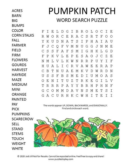 Pumpkin Patch Word Search, Pumpkin Patch Worksheets, Harvest Word Search, Pumpkin Word Search, Pumpkin Puzzle Printable, October Senior Activities, Cross Words Puzzle Worksheets, Free Halloween Word Search Printables, Autumn Word Search Free Printable