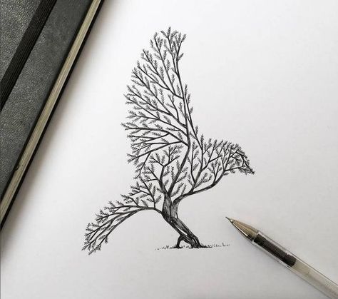 black ink drawings 7 Alfred Basha, Men Tattoos, Bird Sketch, Pen Illustration, Drawing Faces, Bird Tree, Tree Drawing, Tree Tattoo, Birds Tattoo