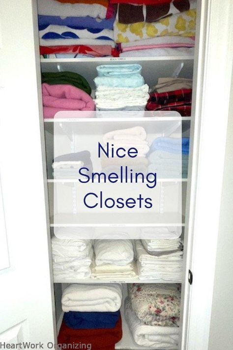 We're organizing closets to make them function and look better. But how do they smell? Let's talk about things people with nice smelling closets always do. How To Make Linen Closet Smell Good, Keep Linen Closet Smelling Fresh, How To Keep Closets Smelling Fresh, How To Keep Your Closet Smelling Fresh, How To Keep Linens Fresh In Closet, Smelly Closet Remedy, Closet Smell Fresh Ideas, How To Make Closet Smell Good, Deodorize House